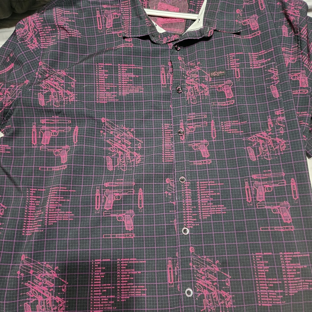 Men's Black and Pink Graphic Button Down Shirt